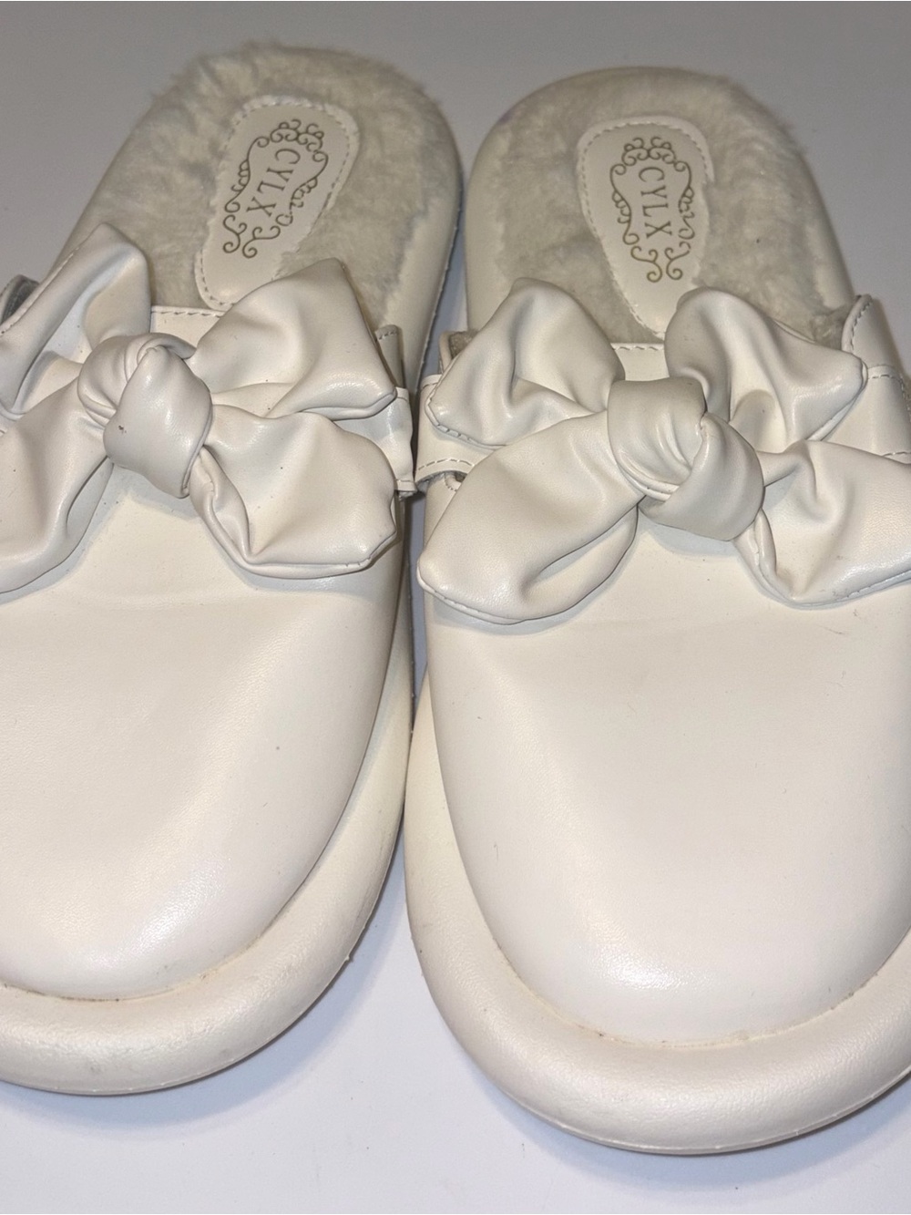 CYLX Women's White Bow Slip-On Mules